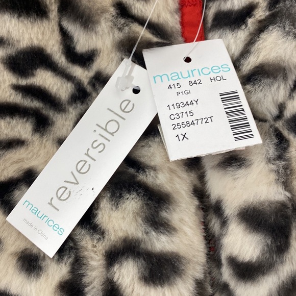 1X Leopard Reversible Sherpa Zip Up Vest - Picture 15 of 17